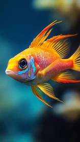 Vibrant orange reef fish glows against deep teal water.