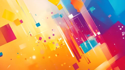 Vibrant Abstract Geometric Shapes on Colorful Gradient Background.