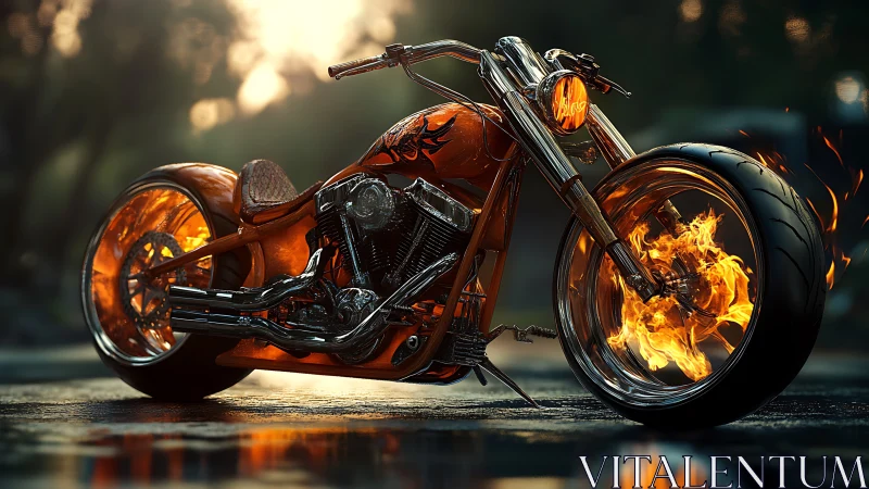Flaming orange custom chopper motorcycle with inferno wheels