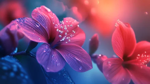 Luminous Petals: Vibrant Floral Study with Dewdrops.