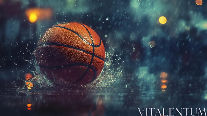 Basketball skids across wet court under heavy night rain