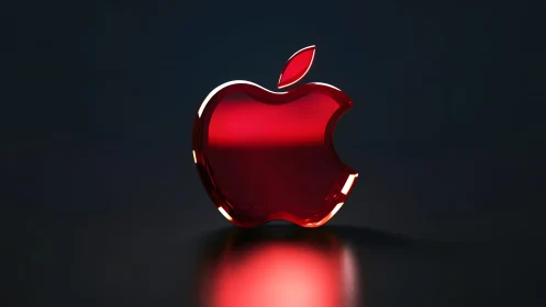 Glossy Red Apple Logo on Dark Background, 3D Digital Art.