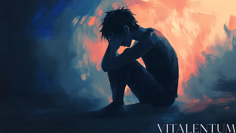 Soft colors cradle a pensive boy resting in quiet solitude