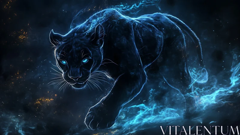 Luminescent Panther with Neon Plasma Aura and Cybernetic Enhancement Effects
