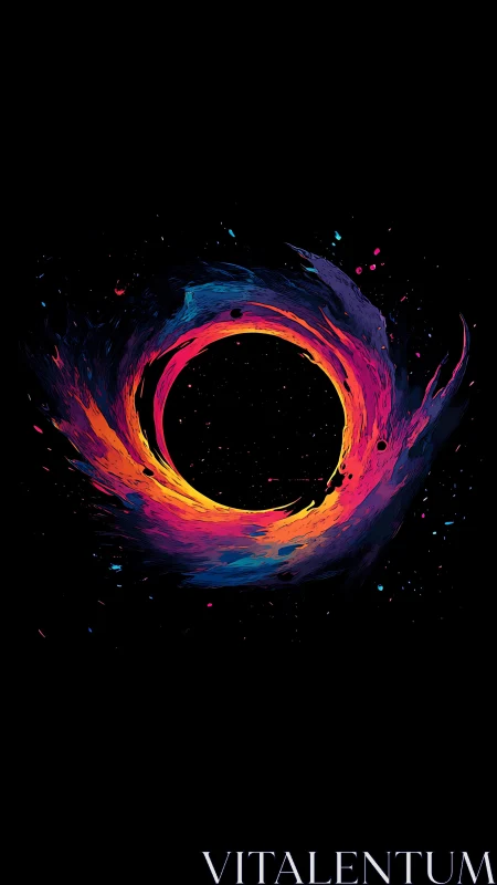Chromatic vortex ring with neon fluid dynamics on black