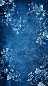 Floral border motif frames textured blue grunge background