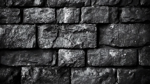 Dark stone brick wall shows rough surface and hard texture