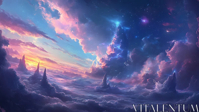 Celestial cloudscape vista in luminous fantasy digital painting.
