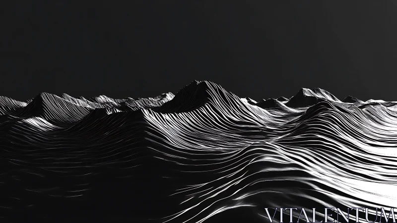 Metallic waveforms carve an abstract, futuristic landscape.