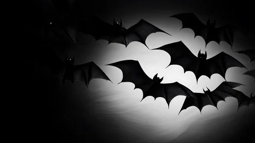 Multiple silhouetted bats move across a dark gradient sky