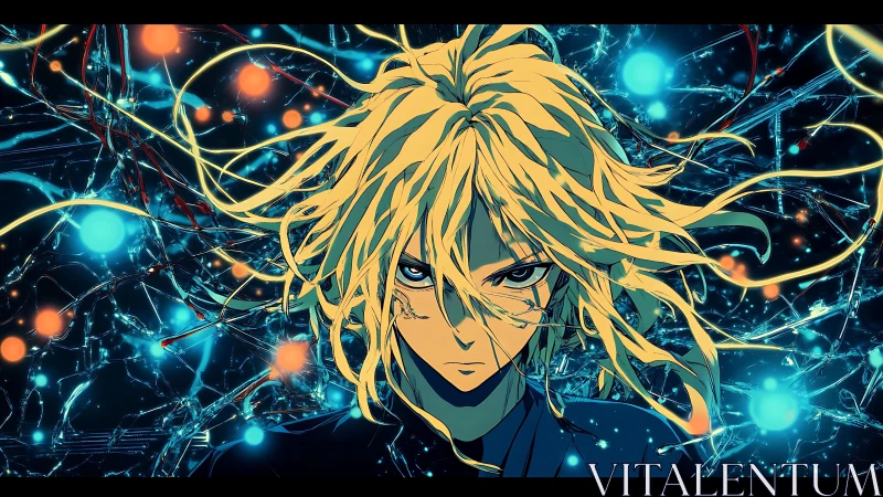 Cybernetic anime portrait with luminous neural data streams