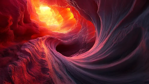 Molten canyon currents curl toward a blazing inner sunrise