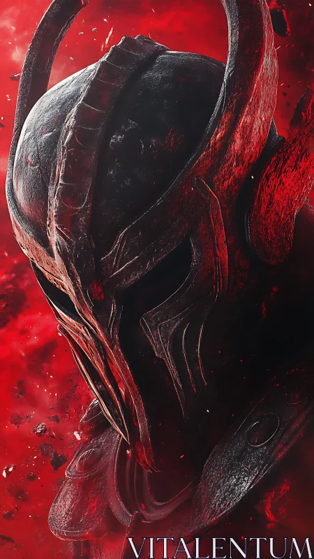 Bloodlit dread knight drifting through crimson ruin.