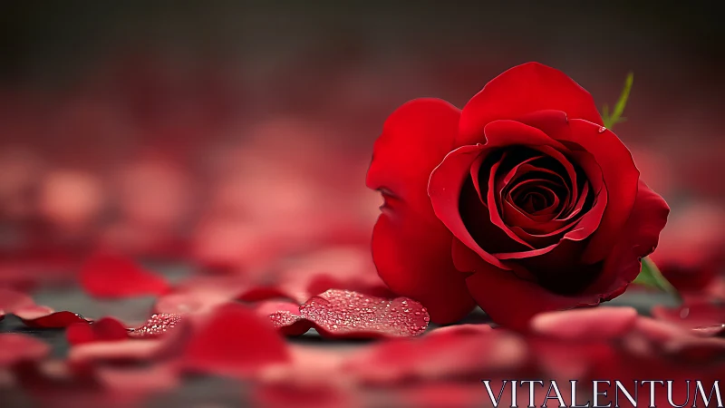 Romance Blooming: A Perfect Red Rose Among Petals.