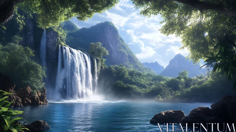 Tranquil jungle waterfall welcoming you into quiet escape.