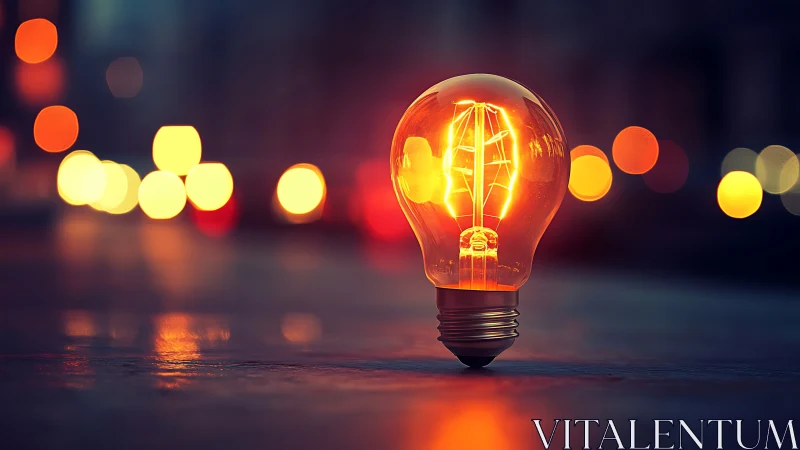 Incandescent bulb macro with urban bokeh light field rendering.