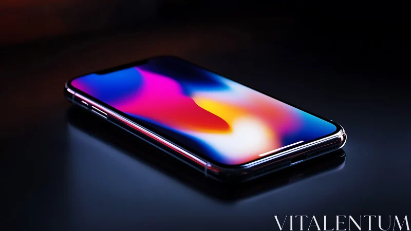 Neon Gradient Smartphone Display Against Dark Studio Environment.