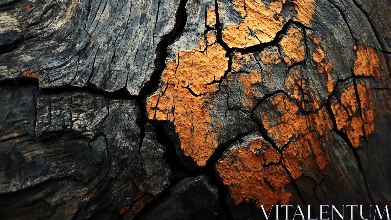 Golden cracks wander gently across weathered dark wood