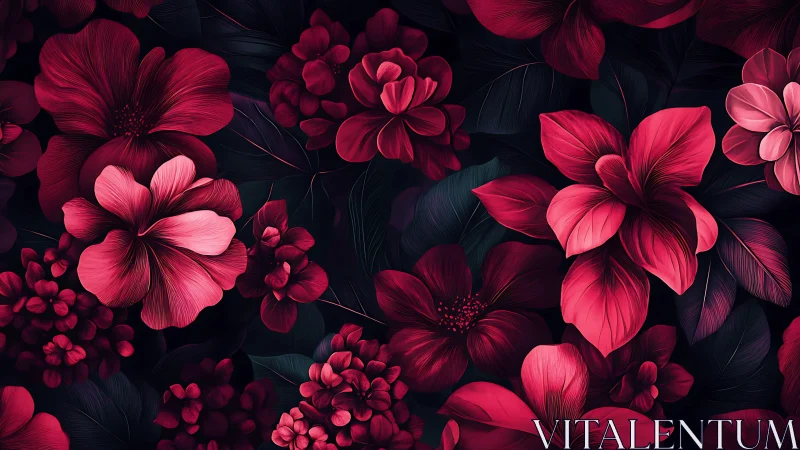 Luminescent Blooms: Deep Magenta Florals Against Black.