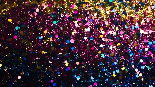 Dense multicolored glitter confetti background texture.