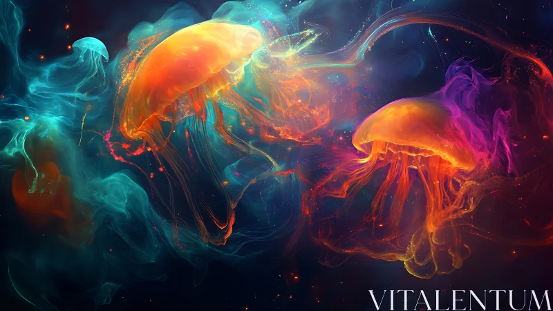 Digital rendering shows luminous jellyfish forms in motion