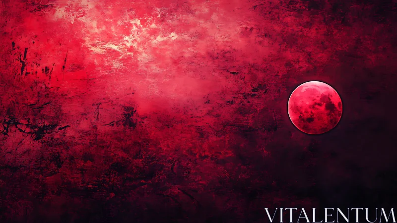 Crimson moon drifts across a textured cosmic storm sky