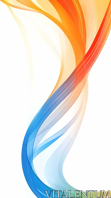Curved orange and blue light ribbons flow across white space