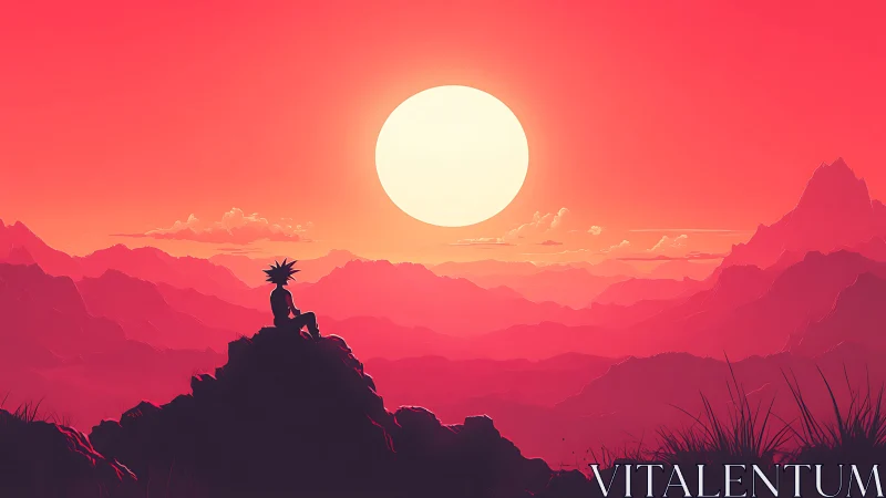 Sunlit wanderer savors a quiet moment above crimson peaks