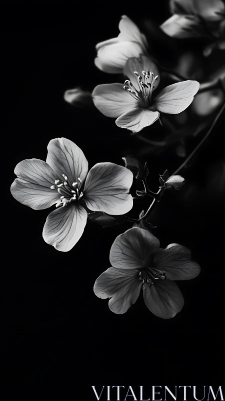Delicate Blooms Pierce Darkness With Luminous Grace.