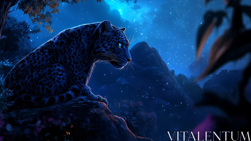 Leopard Under Starlit Sky - Mystical Night Scene.
