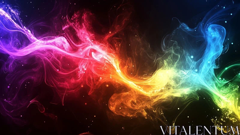 Multicolor abstract light streams on dark digital background.