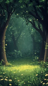 Enchanted Forest Clearing with Glowing Fireflies.