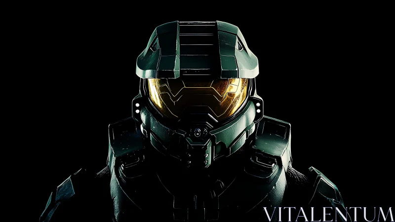 Armored sci fi soldier helmet rendered with hard rim lighting