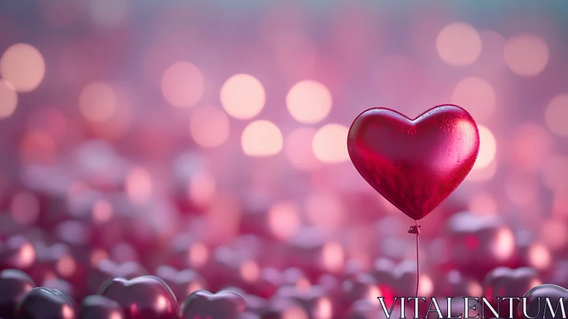 Red Heart-Shaped Balloon with Bokeh Depth of Field and Blurred Spherical Elements