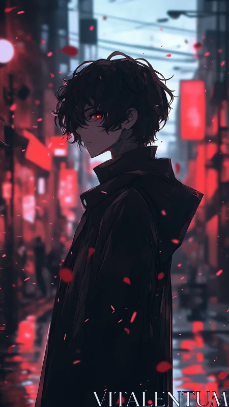 Nocturnal vector profile in crimson-saturated alleyway study.