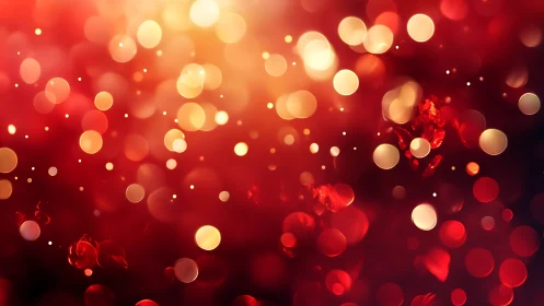 Red and gold bokeh circles form a soft abstract background