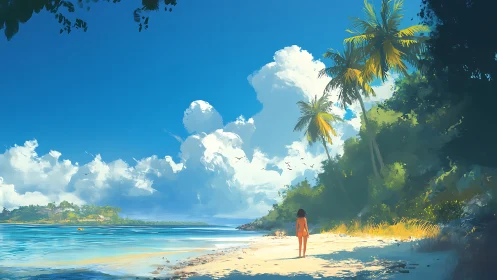 Solitary Figure Gazes Across Tropical Paradise