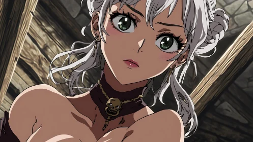 Curious silver-haired heroine caught in a quiet moment.
