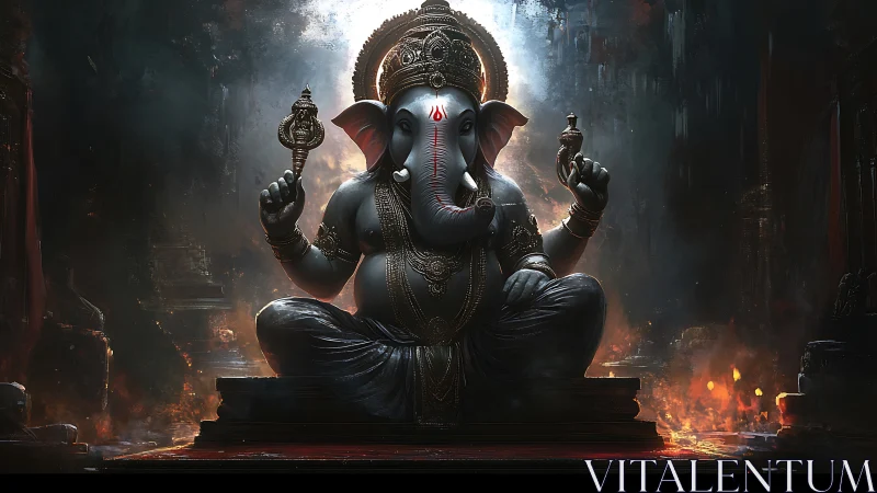 Digital temple tableau of luminant Ganesha iconography.