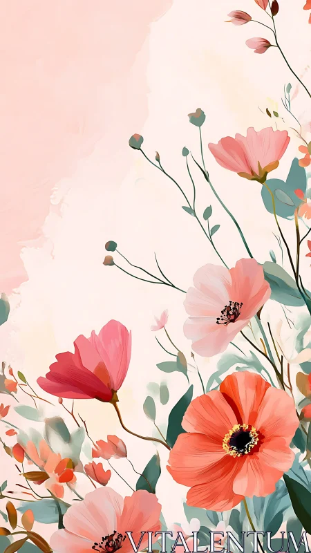 Floral Botanical Composition with Pink and Red Flowers