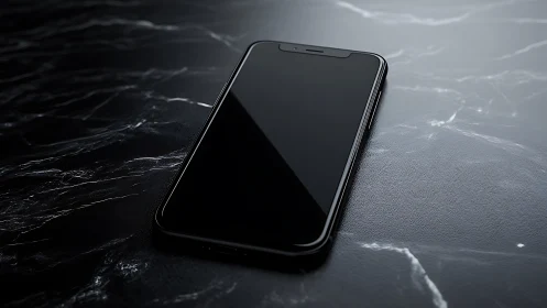 Midnight Device Rests on Dark Marble Canvas.