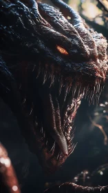 Ultra-detailed demonic dragon head with wet specular fangs