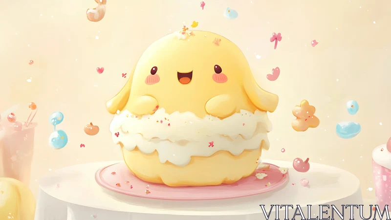 Joyful Yellow Chick in Frosted Cupcake. Happy Character Design.