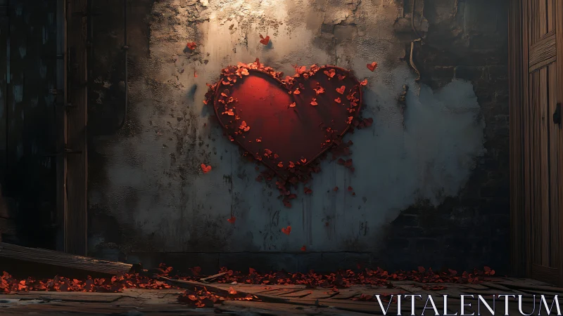 Glowing Red Heart Breaks Free on Weathered Urban Wall