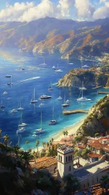 Mediterranean Coastal Bay with Anchored Sailboats
