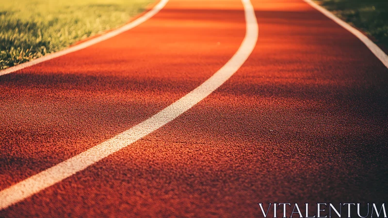 Curved outdoor running track lane with white boundary lines