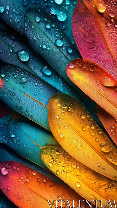 Macro study of saturated feathers with refractive water droplets