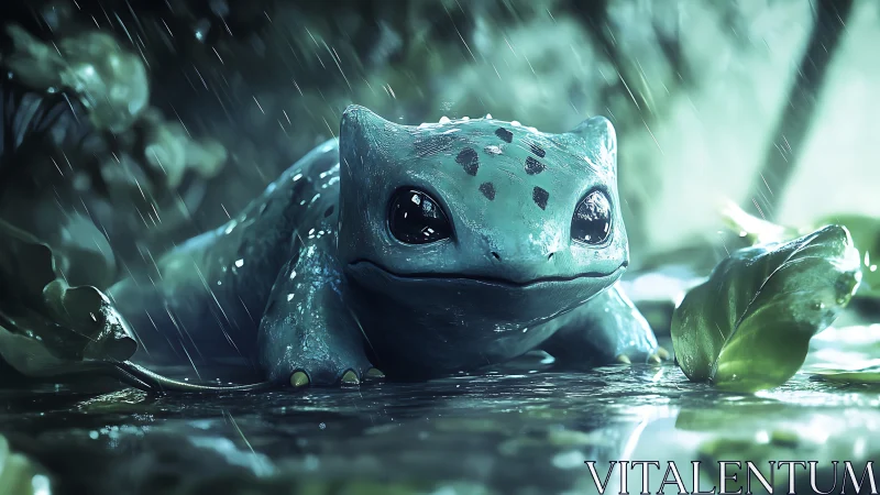 Rain-soaked forest creature studies reflections and light.