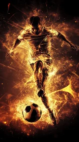 Soccer player rendered in fiery dynamic digital effects.