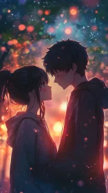 Twilight confessions glow between two tender anime hearts.